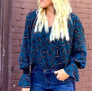 CAbi Shadow Leaf Blouse - Size Large